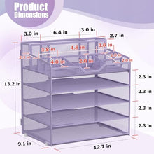 Load image into Gallery viewer, Docnest 5 Tier Mesh Desk Organizer for Paper Office Supplies – Multi-Functional Letter Tray with 5 Adjustable Compartments, 3 Pen Holders, Desktop Storage for Files, Mail, Stationery – Purple