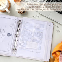 Load image into Gallery viewer, XKDOUS Important Document Organizer, Folio Folders with 9 Pockets, 3-Ring Binder Gold-Foiled Hardcover File Storage Organization Expanding File for 8.5x11 Papers, A4 Documents