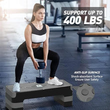 Load image into Gallery viewer, GYMMAGE Aerobic Exercise Step, Adjustable Aerobic Stepper for Exercise, Workout Step Platform for Step Up, 26.5" Step Deck with 4” 6” 8” Adjustable Height Risers, Women Home Gym Cardio Fitness
