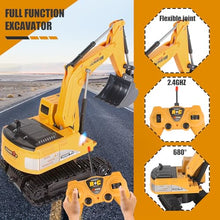 Load image into Gallery viewer, Jiakora Remote Control Excavator Toys for Boys, RC Excavator Toy for Boys 3 4 5 6 7 8 Year Old Kids Christmas Birthday Gift,RC Digger Truck Construction Vehicles with Metal Shovel & Light