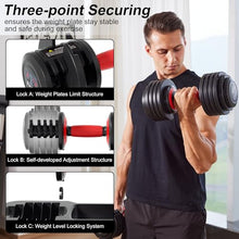 Load image into Gallery viewer, Adjustable Dumbbell Set, 10-in-1 25LB/55LB Ajustable Dumbbells with Safe Locking System, Enclosed Storage Tray