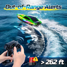 Load image into Gallery viewer, HOLYFUN RC Boat for Kids & Adults, 2.4GHz 9.3 Mph Remote Control Boat with Led Light, 2 Battery(30 Mins Play), Summer Toys Boats for Water Pool & Lake