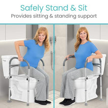 Load image into Gallery viewer, Vive Toilet Safety Rail - Medical Chair for Handicapped & Seniors - Folding Bathroom Frame w/Handles, Arms for Elderly, Disabled - Standalone Grab Bar - Seat Assistance Support Stand Up Assist