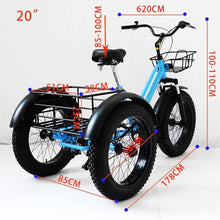 Load image into Gallery viewer, Adult Tricycle 20 inchs, Blue 3 Wheeled Tricycle Fat Tire Trikes, Cruiser Bike with 7 Speed, Adult Trikes Wheels with Double Disc Brake