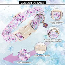 Load image into Gallery viewer, ARING PET Girl Dog Collar, Cute Spring Summer Purple Rose Floral Bow Pet Collars for Puppy Small Medium Large Female Dogs-L, for Daily Outdoor Walking Training