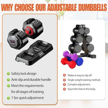 Load image into Gallery viewer, 55LB Adjustable Dumbbell Set,10 in 1 Free Weights Dumbbell of 2 with Secure Locking Mechanism for Safe,1 Sec Speed Adjustment Men/Women Gym and Home Strength Training Equipment.
