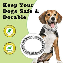 Load image into Gallery viewer, Stainless Steel Silver Gold Dog Collars with Safety Buckle Lock,18K Cuban Link Chain Training Collar,15MM Strong Dog Necklace Heavy Duty Chew Proof for Small Medium Large Dog