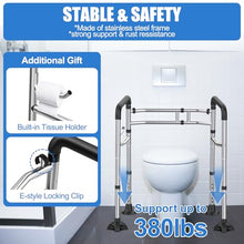 Load image into Gallery viewer, UGarden Toilet Safety Rails, Stainless Steel Adjustable Toilet Frame with Soft Handles&Tissue Holder, 380LBS Foldable Detachable Toilet Safety Frame for Elderly, Seniors, Handicap & Disabled
