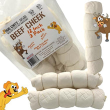 Load image into Gallery viewer, Dog Chits Beef Cheek Rolls for Dogs - Long Lasting Dog Chews, Rawhide Free & High Protein - Natural Beef Cheek Treats for Small, Medium & Large Dogs - 12 Inch (3 Pack)