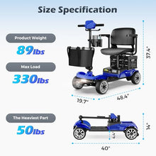 Load image into Gallery viewer, Mobility Scooter for Adults with Spare Battery – 24.8 Miles Total Range, 4-Wheel Foldable Portable Motorized Scooter, 330 lbs Capacity, Dual Baskets, Cup & Phone Holder, Blue