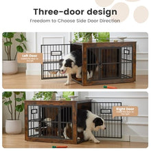 Load image into Gallery viewer, 38 Inch Heavy Duty Dog Crate Furniture for Medium Dogs, Decorative Pet House End Table with 3 Doors & Adjustable Bowls, Wooden Cage Kennel Furniture Indoor, Rustic Brown