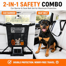 Load image into Gallery viewer, Dog Car Barrier, Dog Car Net Barrier, Heavy Duty Canvas Seat Divider with Belt Set, Double-Sided Organizer, Adjustable Pet Safety Kit, Precision Fit for SUV & Cars