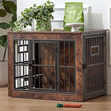 Load image into Gallery viewer, 32 Inch Heavy Duty Dog Crate Furniture for Medium/Small Dogs, Decorative Pet House End Table with 3 Doors & Adjustable Bowls, Wooden Cage Kennel Furniture Indoor, Rustic Brown