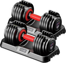 Load image into Gallery viewer, Fit Sir Adjustable Dumbbell Set, 10-in-1 25LB Ajustable Dumbbells with Safe Locking System, Enclosed Storage Tray, 1 Sec Fast Adjustment, Comfortable Non-Slip Textured Grip, Suitable for Home Gym Workouts Men and Women