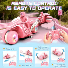 Load image into Gallery viewer, RC Motorcycle Toy with RGB Wheels Light, 360° Rotation High Speed Remote Control Dirt Bike with Rider
