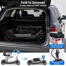 Load image into Gallery viewer, ScootNGo Foldable Mobility Scooter for Seniors & Adults, Airline Approved, Lightweight 4 Wheel Electric Scooter, Portable Travel Scooter with Removable Battery, USB Port & Rearview Mirrors