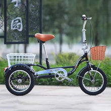Load image into Gallery viewer, 14IN Adult Tricycle Bike for Seniors, Three Wheel Beach Cruiser Bike, Foldable Handlebar Cargo Tricycle, Black