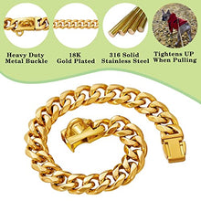 Load image into Gallery viewer, Stainless Steel Silver Gold Dog Collars with Safety Buckle Lock,18K Cuban Link Chain Training Collar,15MM Strong Dog Necklace Heavy Duty Chew Proof for Small Medium Large Dog