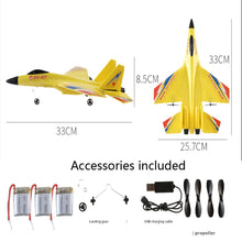 Load image into Gallery viewer, Yellow SU-27 RC Fighter Jet, Remote Control Airplane with Stunt Flight, Anti Crash Jet