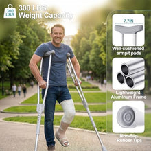 Load image into Gallery viewer, Aluminum Crutches for Kids & Adults, Lightweight Adjustable Crutches for Walking with Comfortable Underarm Pad and Hand Grip & Crutch Bag, 300 LB Weight Capacity, Fitting 4'5"-5'10", 1 Pair
