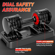 Load image into Gallery viewer, 25/55lb Adjustable Dumbbell Set of 2, 5-in-1/10-in-1 Free Weights with Anti-Slip Texture Handle for Exercise, Fitness Equipment Set for Home Gym Strength Training, Suits Both Men and Women(Red 55LBS Pair)