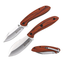 Load image into Gallery viewer, Elk Ridge Hunting 2 Piece Knife Set, Wood Handle, Fixed Blade and Folding Knife, 7.85" and 8.00" Overall Length, Includes Nylon Sheath, ER-SET111BN