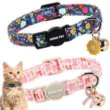 Load image into Gallery viewer, ARING PET 2 Pack Cat Collar, Breakaway Kitten Small Cute Pink Floral Bow Collars with Bells for Girl Female Cats