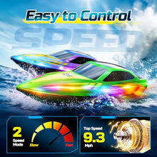 Load image into Gallery viewer, HOLYFUN RC Boat for Kids & Adults, 2.4GHz 9.3 Mph Remote Control Boat with Led Light, 2 Battery(30 Mins Play), Summer Toys Boats for Water Pool & Lake