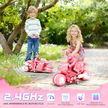 Load image into Gallery viewer, Remote Control Motorcycle for Girls with RGB Wheels Lights