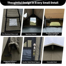 Load image into Gallery viewer, Qeroo® Luxury Inflatable Camping Tent,Wind & Rain Resistant, Breathable & Durable Wear-Resistant Fabric, Built-in Stove Jack,Fast Setup with Hand Pump,All-Season Ready, Mosquito-Proof Mesh Windows