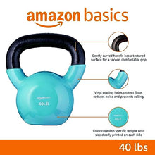 Load image into Gallery viewer, Amazon Basics Vinyl Coated Cast Iron Kettlebell for Strength Training, 40 Pounds, Textured Wide Handle, Full Body Workout, Light Blue