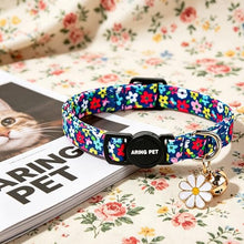 Load image into Gallery viewer, ARING PET 2 Pack Cat Collars with Bell, Cute Soft Cotton Kitten Kitty Breakaway Spring Summer Cat Collars for Boy Girl Cats-Pink Bow & Blue Floral