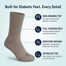 Load image into Gallery viewer, Doctor's Choice Diabetic Socks for Men, Seamless with Non Binding Top Neuropathy Socks, designed with Soft Stretch and Full Cushion for a Comfortable Fit, 10-13 Large, 4 Pairs (Tan)