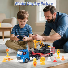 Load image into Gallery viewer, 6 CH Remote Control Flatbed Truck and Inertia-Powered Excavator Toys for Kids Boys, Blue