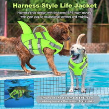 Load image into Gallery viewer, Dogcheer Dog Shark Life Jacket with Handle, Reflective High Buoyancy Swim Jacket for Small, Medium & Large Dogs, Perfect for Swimming, Boating, Paddleboarding, Surfing - Green,M