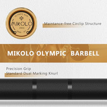 Load image into Gallery viewer, Mikolo 7ft Olympic Barbell, Barbell for Weightlifting and Powerlifting 45lb, - Black&Gold
