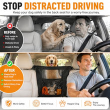 Load image into Gallery viewer, Dog Car Barrier, Dog Car Net Barrier, Heavy Duty Canvas Seat Divider with Belt Set, Double-Sided Organizer, Adjustable Pet Safety Kit, Precision Fit for SUV & Cars