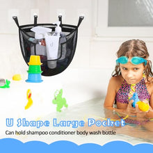 Load image into Gallery viewer, DOCMON Bath Toy Storage, Corner Bath Tub Toy Storage Holder with Bottom Zipper, Quick Release Bath Toy Organizer with Large Pocket, Mesh Shower Toy Holder Basket Net Bin for Bathtub Toys - Black