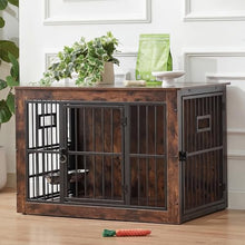 Load image into Gallery viewer, 38 Inch Heavy Duty Dog Crate Furniture for Medium Dogs, Decorative Pet House End Table with 3 Doors & Adjustable Bowls, Wooden Cage Kennel Furniture Indoor, Rustic Brown
