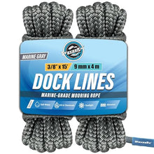 Load image into Gallery viewer, Premium Nylon Boat Dock Lines & Ropes for Docking 3/8'' x 15' | Double Braided Marine Rope & Mooring Line| Boat Ropes for Docking with Loop | UV & Saltwater Resistant Dock Ropes for Boats & Pontoons