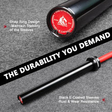 Load image into Gallery viewer, LIONSCOOL 7ft Olympic Barbell (Red Ceramic Shaft & Black E-coated Sleeves, 1500LBS, No Center Knurl)