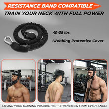 Load image into Gallery viewer, Lights Mountain Adjustable Neck Harness for Weight Training with 6 D-Rings, Includes Skull Cap, Resistance Band & Loading Strap - Adjustable Head Harness for Neck Strengthening & Resistance Workout