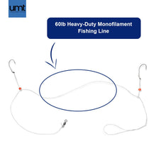 Load image into Gallery viewer, UMT Sea Bass Hi/Lo Saltwater Fishing Rigs 10 Pack, 3/0 Bait Hook, 60lb Heavy Duty Mono, 80lb Swivel & Sinker Loop, Hand Tied for Fluke Porgy Snapper Croaker Sea Trout Tautog Spot Pompano
