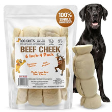 Load image into Gallery viewer, Dog Chits Beef Cheek Rolls for Dogs - Long Lasting Dog Chews, Rawhide Free & High Protein - Natural Beef Cheek Treats for Small, Medium & Large Dogs - 6 Inch (4 Pack)