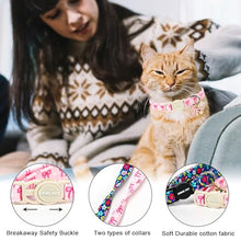 Load image into Gallery viewer, ARING PET 2 Pack Cat Collars with Bell, Cute Soft Cotton Kitten Kitty Breakaway Spring Summer Cat Collars for Boy Girl Cats-Pink Bow & Blue Floral