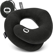 Load image into Gallery viewer, BCOZZY Travel Neck Pillow for Airplane– Patented Double Support for Head, Neck, and Chin. Best for Long Flights, Plane Sleeping, and Car Rides. Adjustable Size. Fully Washable. Carry Bag. Large, Black