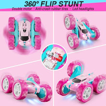 Load image into Gallery viewer, QUNREDA RC Cars, Pink Remote Control Car for Girls, 2.4 GHZ Double Sided RC Stunt Car 360° Rotating Remote Control Crawler