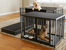 Load image into Gallery viewer, 43.3" Heavy Duty Large Dog Crate with Wheels & Feeding Bowls, 3 in 1 Foldable Extra Large Dog Kennel & Playpen, Indestructible Escape-Proof Metal Dog Cage for Large Dogs, Indoor Outdoor, Black
