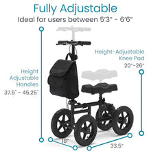 Load image into Gallery viewer, Vive Mobility All Terrain Knee Scooter Walker for Foot Injuries - Adult Broken Leg Crutch Cart Roller for Surgery, Broken Foot, Ankle Injury - Kneeling Rolling Steerable Seated Wheel Scooter Aid