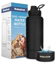 Load image into Gallery viewer, Dog Water Bottle for Dog Lovers - 32 oz Stainless Steel Double Wall Insulated Water Bottle with 8 oz Detachable Bowl on Bottom for Doggy Mom & Dad for Hiking, Walks, Travel - Black